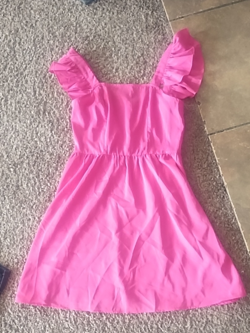 Girls Pink Ruffle Sleeve A-Line Dress